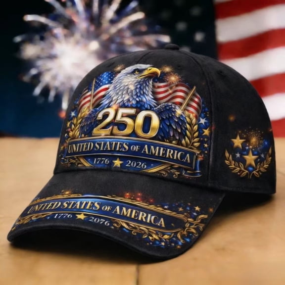 250 America Patriotic Baseball Cap with Bald Eagle & USA Flags 1776-2026 - Adjustable Unisex Hat Suitable for Parades, 4th of, Mardi Gras, Easter, Themed Parties, Year-Round Wear