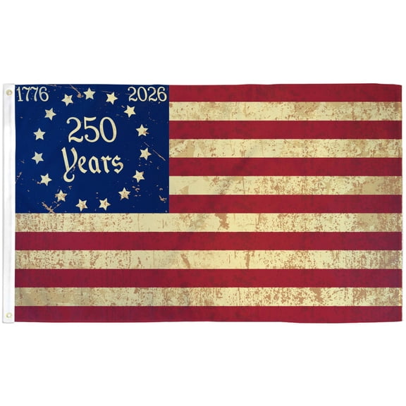 250 America Tea Stained 3x5ft Polyester Flag - Patriotic Outdoor Flag, 250th Anniversary, Fourth of July