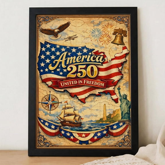 250 America United Freedom Garden Anniversary USA Patriotic Wall Art 1776-2026 Commemorative Celebrate 250th Gift, Unframed Canvas