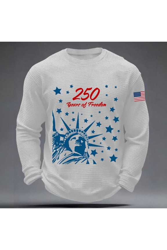 250 American Anniversary Shirt Men's Long Sleeve Tops American Flag Graphic Tshirt Mens Freedom USA Flag
