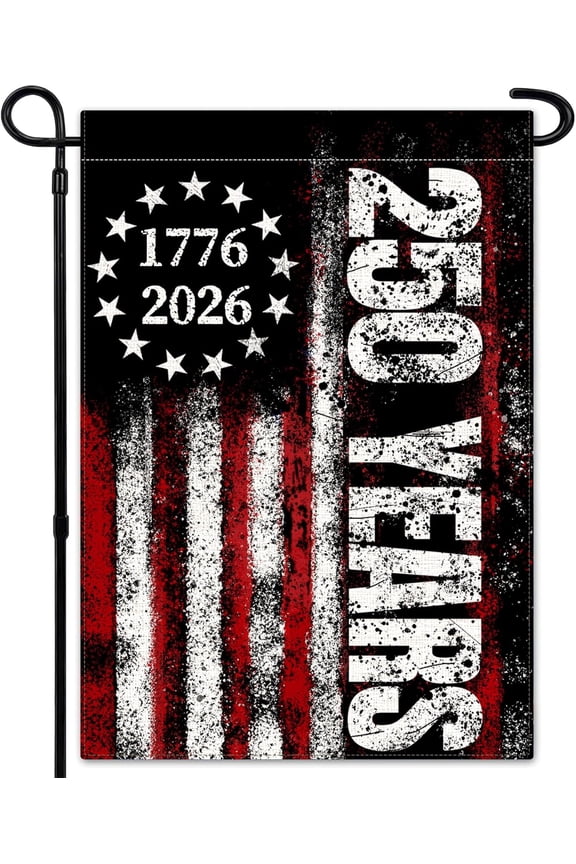 250 Anniversary America Garden Flag, 250th Anniversary USA Patriotic Double-Sided Banner, Double-Sided Burlap, 1776-2026 Semiquincentennial Commemorative, Suitable for Outdoor Lawn Decor (28×40 Inch)