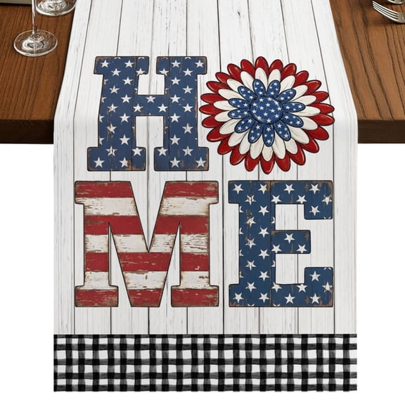 250 Anniversary Burlap Cotton Table Runner 13x48 Inches Long, HOME Letters Memorial Black Plaid Wooden Farmhouse Table Runners, Outdoor Dining Tablecloths Decor for Baby Shower/Party/Wedding
