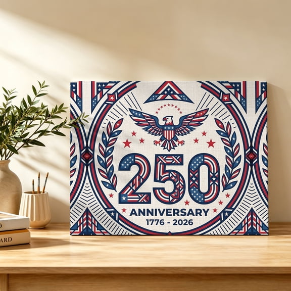 250 Anniversary Canvas Wall Art, Bald Eagle 1776-2026 Wreath Rustic Wall Art Prints Artwork Framed Canvas Ready to Hang Art Pictures for Bathroom Bedroom Entry Desk Corner 10" x 8"