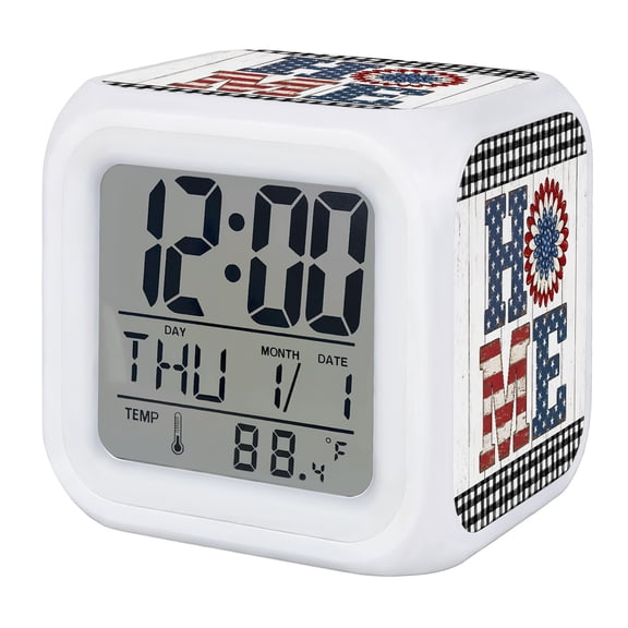 250 Anniversary Digital Alarm Clock for Bedrooms,Smart LED Alarm Clock with 7 Color Changing Night Light,HOME Letters Memorial Black Plaid Wooden Silent Wake Up Clocks for Sleep Study 3.2"x3.2"