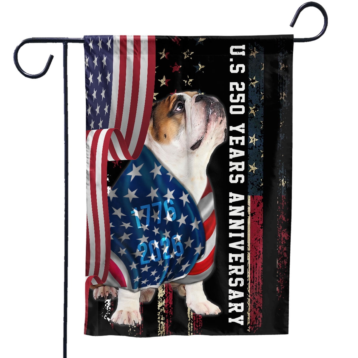 250 Anniversary Flag 12x18 inch Bulldog Dog Wearing Patriotic America National Flag 250 Years 1776-2026 Indoor Outdoor Decor