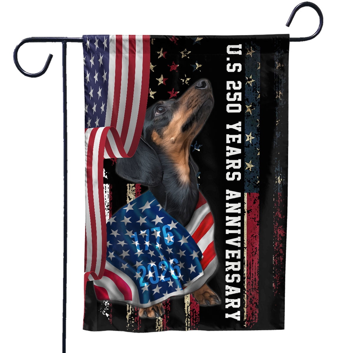 250 Anniversary Flag 12x18 inch Dachshund Dog Wearing Flag Patriotic America National Flag 250 Years 1776-2026 Indoor Outdoor Decor