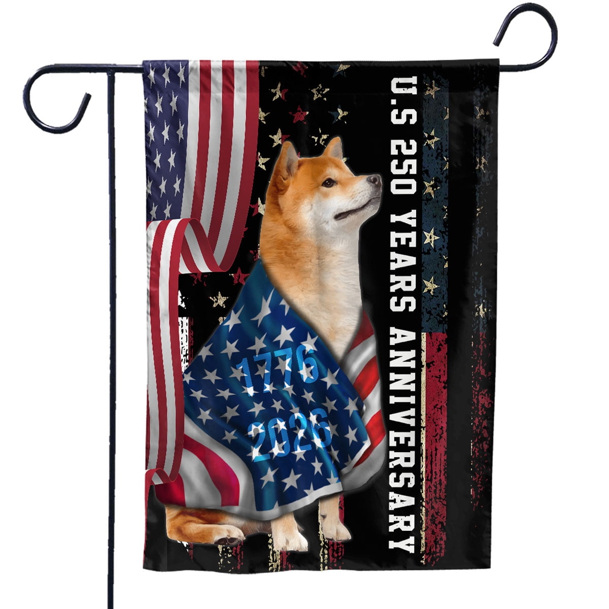 250 Anniversary Flag 12x18 inch Shiba Dog Wearing Flag Patriotic America National Flag 250 Years 1776-2026 Indoor Outdoor Decor