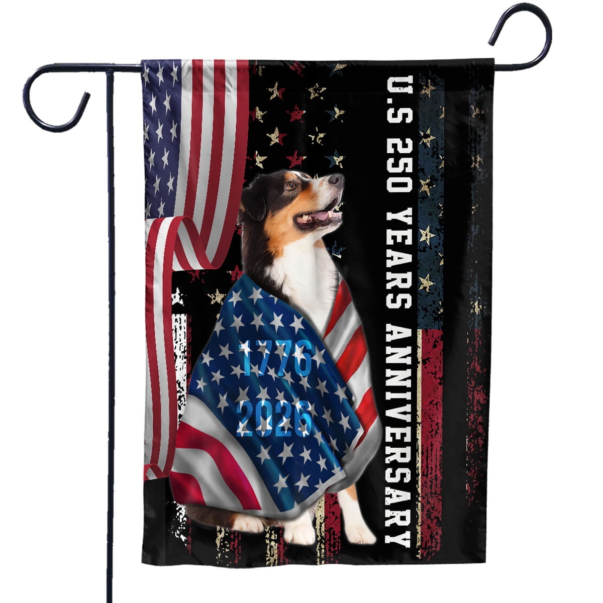 250 Anniversary Flag 29.5x39.5 inch AU.Stralian Shepherd Dog Wearing Flag Patriotic America National Flag 250 Years 1776-2026 Indoor Outdoor Decor