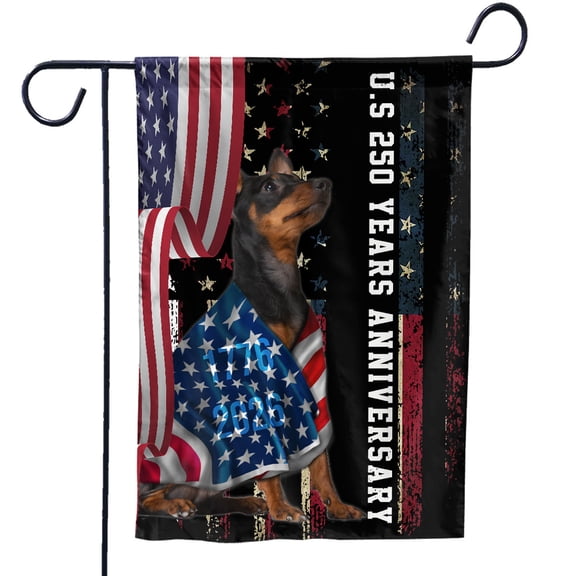250 Anniversary Flag 29.5x39.5 inch Doberman Pinscher Dog Wearing Patriotic America National Flag 250 Years 1776-2026 Indoor Outdoor Decor