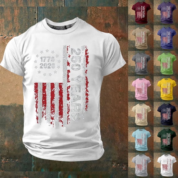 250 Anniversary Graphic Print Short Sleeve T Shirt Comfortable Casual Crew Neck Mens Tees Dark Green S