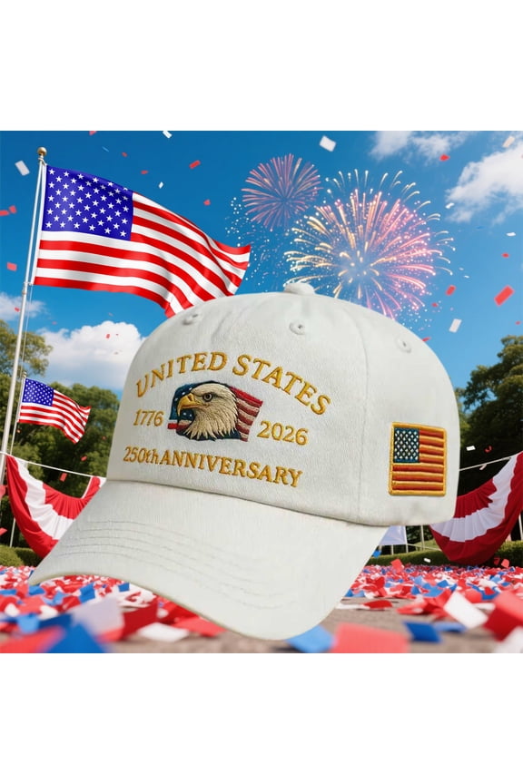 250 Anniversary Hat, USA 250th Anniversary Baseball Cap, Adjustable Patriotic Printed Baseball Cap with Bald Eagle, Retro Washed Cap