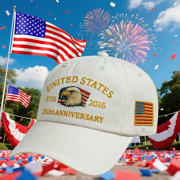 250 Anniversary Hat, USA 250th Anniversary Baseball Cap, Adjustable Patriotic Printed Baseball Cap with Bald Eagle, Retro Washed Cap