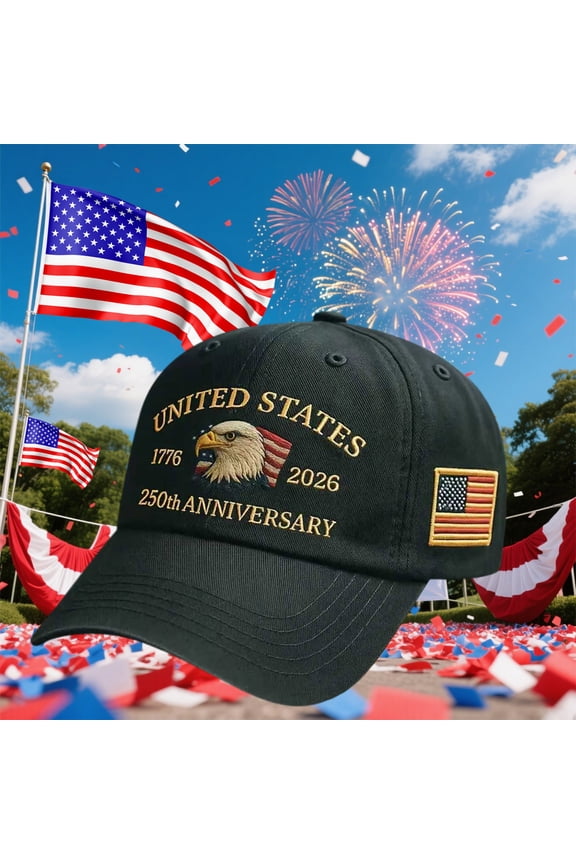 250 Anniversary Hat, USA 250th Anniversary Baseball Cap, Adjustable Patriotic Printed Baseball Cap with Bald Eagle, Retro Washed Cap