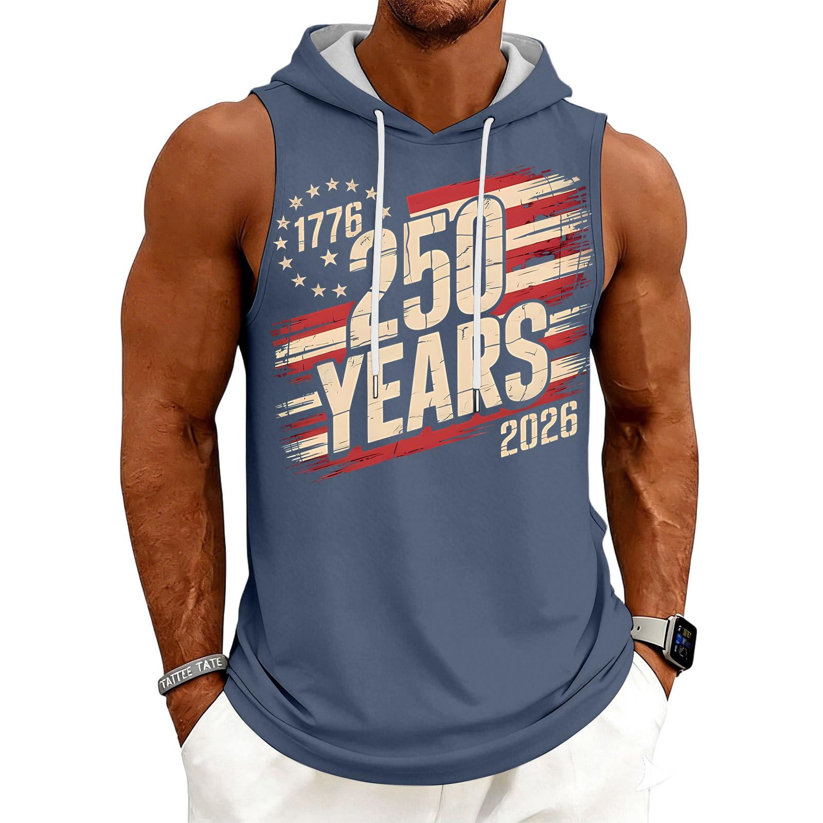 250 Anniversary Hooded Tank Top for Men 1776-2026 America Flag Tees 4th ...