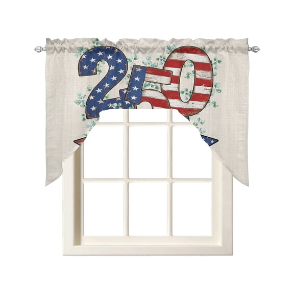250 Anniversary Memorial Swag Valances for Windows, Botanical Eucalyptus Vintage Beige Swag Curtains for Kitchen, Living Room, Small Window Treatments Drapes Curtains for Cafe, Bathroom,, 56"x36"