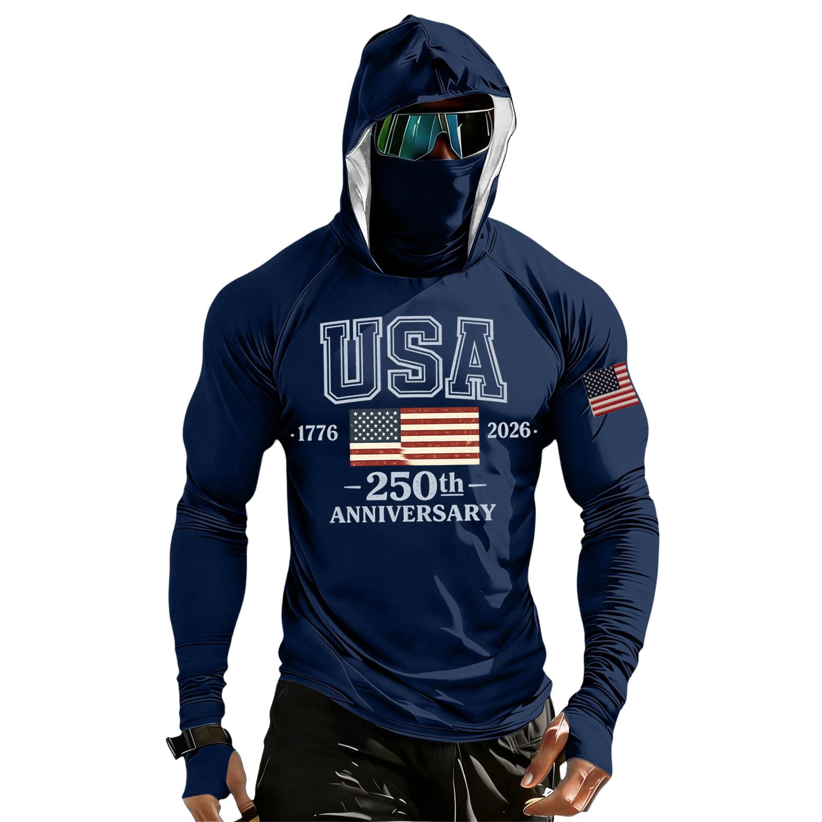 250 Anniversary Mens Fishing Sun Hoodie American Flag Patriotic 1776 ...