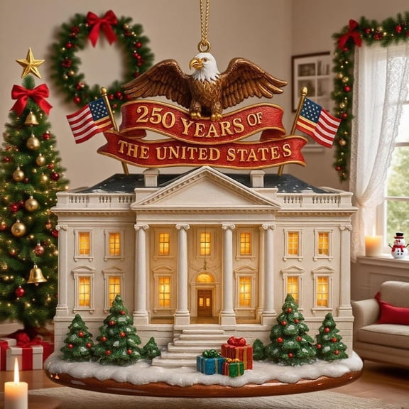 250 Anniversary Ornament, USA Patriotic White House Christmas Tree Hanging Decoration, Holiday Pendant Keepsake for Collectors and America 250th Anniversary Celebration