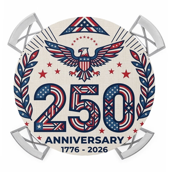 250 Anniversary Round Table Cover, Bald Eagle 1776-2026 Wreath Rustic Waterproof Fitted Tablecloths for 36"-44" Tables, Washable Picnic Table Cover for Camping Dining Indoor Outdoor