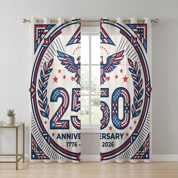 250 Anniversary Sheer Curtains 84 Inch Long 2 Panels, Bald Eagle 1776 ...