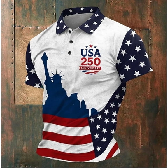 250 Anniversary Shirt Men Vintage Polo Shirts 2250th Anniversary Button Up Polo Shirts Patriotic T-Shirt