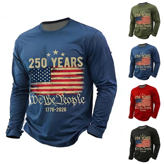 250 Anniversary Sporty Long Sleeve T Shirt Athletic Fit Crew Neck 250Th Graphic Tees Men Army Green L