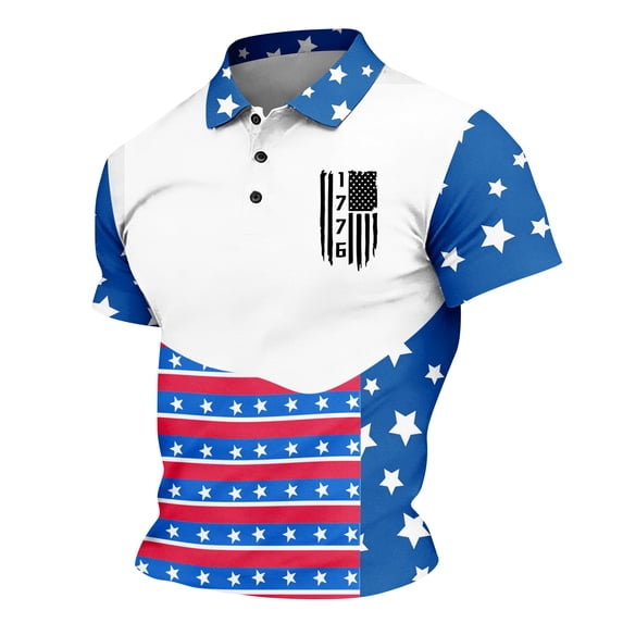 250 Anniversary T Shirts for Men Usa Flag Print Button-Down Collared Short Sleeve Color Block Polo Shirt Fourth Of July Classic Fit Casual T Shirts, Watermelon Red, #01 Watermelon Red
