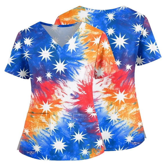 250 Anniversary USA 1776 - 2026 4th of July Scrub Tops Women Vneck Independence Day Patriotic Working Uniforms Pockets Holiday Shirt Gold XXXL
