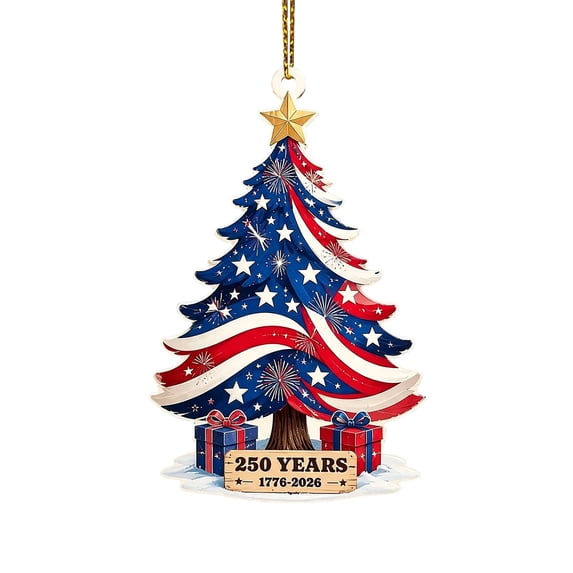 250 Anniversary USA Christmas Ornament, 2D Acrylic Patriotic Tree Hanging Decor, Liberty Bell American Flag Design, 2026 Semiquincentennial Commemorative Holiday Ornament