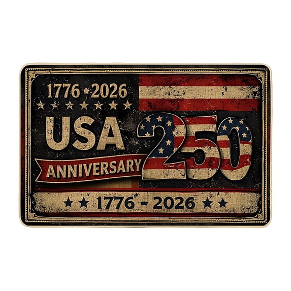 250 Anniversary USA Door Mat, 23x16 Inch Patriotic Vintage Flags Stars Anniversary Red Washable Low Profile Back Doormat USA 250th Anniversary Merchandise Entrance Decor