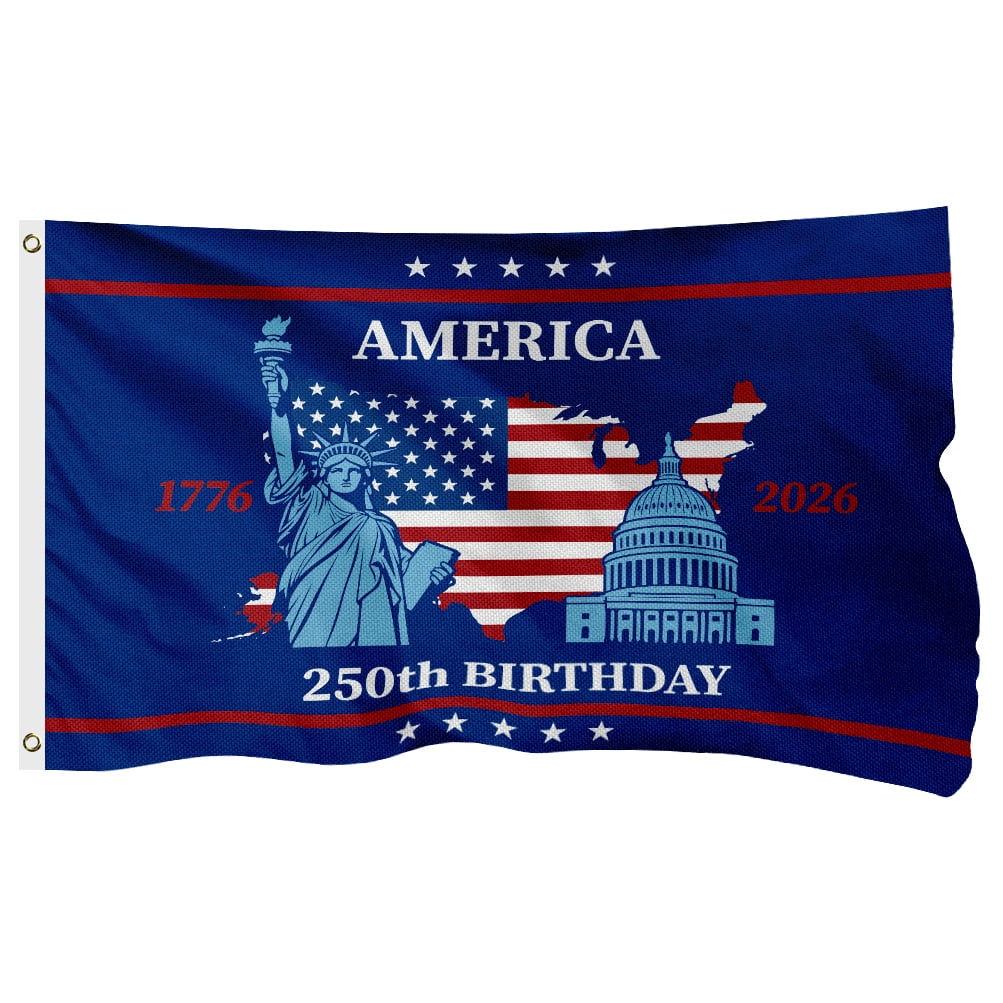 250 Anniversary USA Flag 1776-2026, 250 Year American Anniversary Commemorative Flag, 400D Heavy Duty Double-Sided Patriotic Banner for Indoor Outdoor, 4 Rows Stitched Hem 2 Brass Grommets