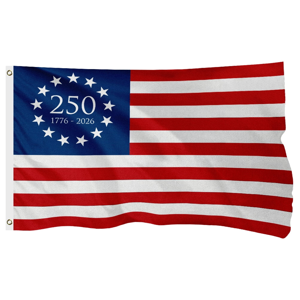 250 Anniversary USA Flag 1776-2026, Betsy Ross Edition American Anniversary Commemorative Flag, 400D Double-Sided Patriotic Banner, 4 Rows Stitched Hem 2 Brass Grommets