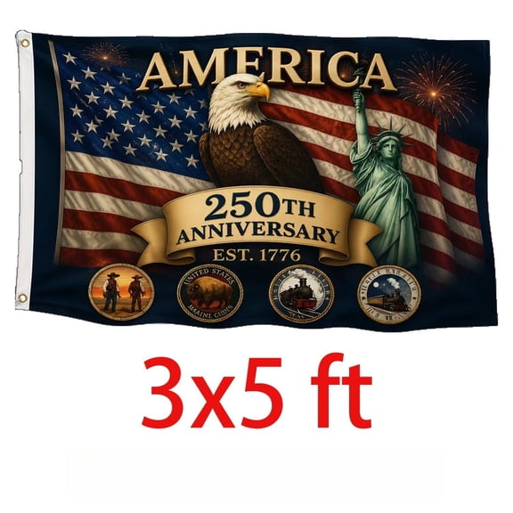 250 Anniversary USA Flag 250 Year American Anniversary Flag 250th Patriotic Independence Bald Eagle 1776-2026 3x5 ft Outdoor 4th of July