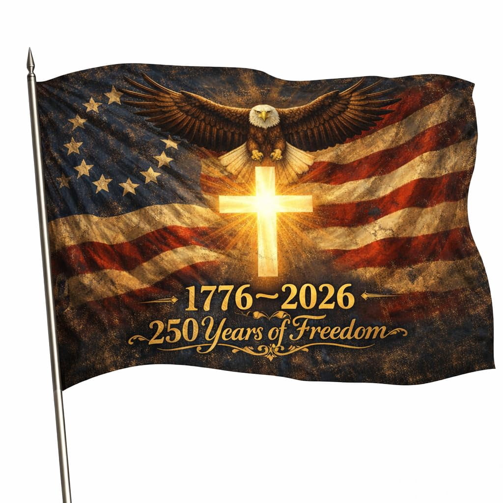 250 Anniversary USA Flag,3X5ft Double Sided 3-Ply Outdoor Flag for Indoor Outdoor Decor Cross Design