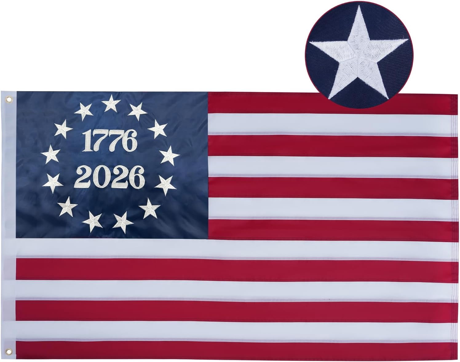 250 Anniversary USA Flag 3x5 FT, 1776-2026 Betsy Ross 13 Stars Colonies American Flags, Bennington USA Fade Resistant Embroidered Stars Banner with Brass Grommets