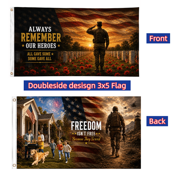 250 Anniversary USA Flag 3x5 Ft Patriotic American Flag Double Sided ALWAYS REMEMBER OUR HEROES Freedom Isn't Free Patriotic Garden Flag Outdoor Veteran Flag for 4th of July Yard Porch Wall Decor