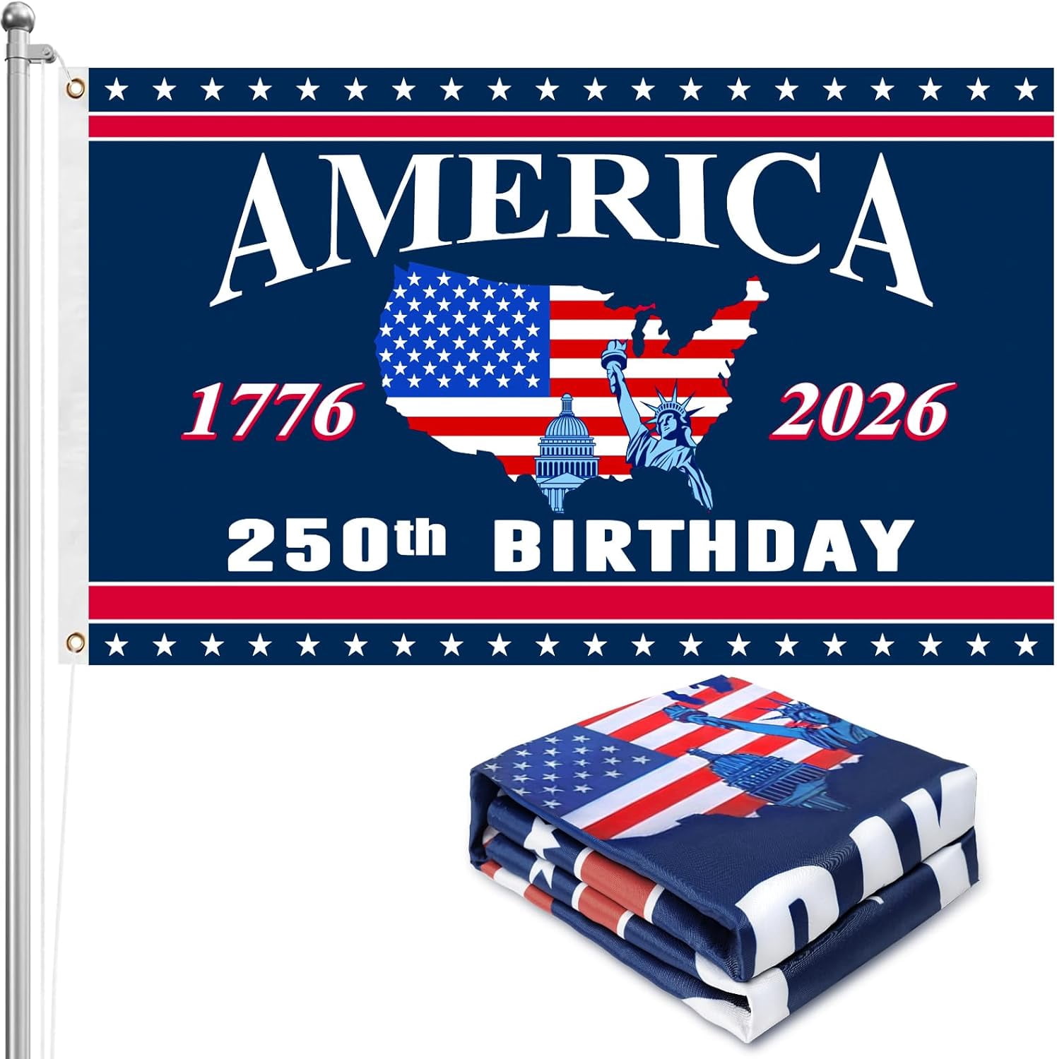 250 Anniversary USA Flag - 4x6 Ft Double Sided Patriotic Flags - 4th of July Decorations Independence Day 250th Anniversary American Flag for Indoor Outdoor Decoration
