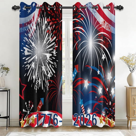 250 Anniversary USA Flag Blackout Curtains, 63 Inch 2 Panels, 1776–2026th 250 Years of Freedom American Print Curtain, Patriotic Independence Day Light Blocking Curtains for Living Top Grommet