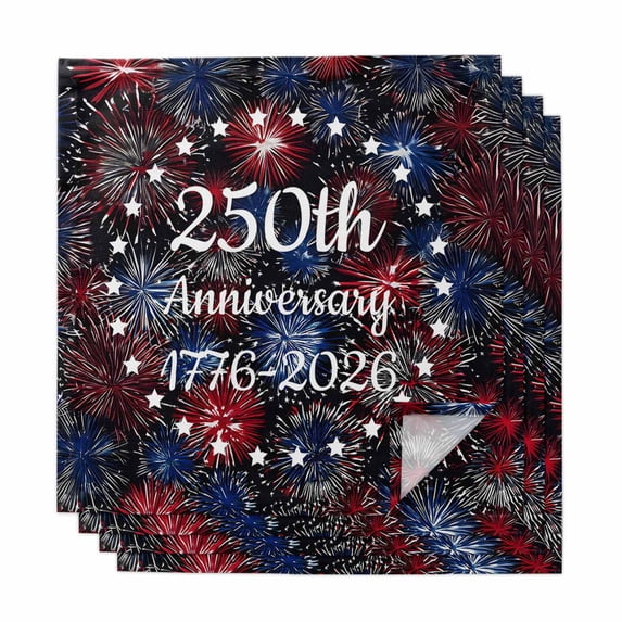 250 Anniversary USA Flag Cloth Napkins, Blue Red Fireworks Washable and Reusable Dinner Napkins Set of 4, Table Napkin for Kitchen Party Birthday Wedding Hotel Housewarming 20"x20"