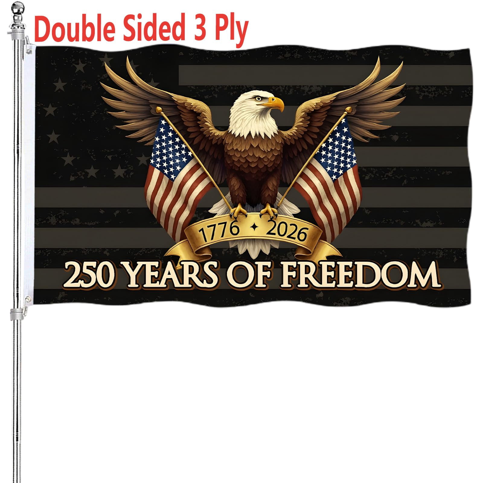 250 Anniversary USA Flag Double Sided 3 Ply 250th Year American Anniversary Flags 3x5 Ft Outdoor Heavy Duty 1776-2026 Merchandise Banner with Durable Canvas Header Brass Grommets