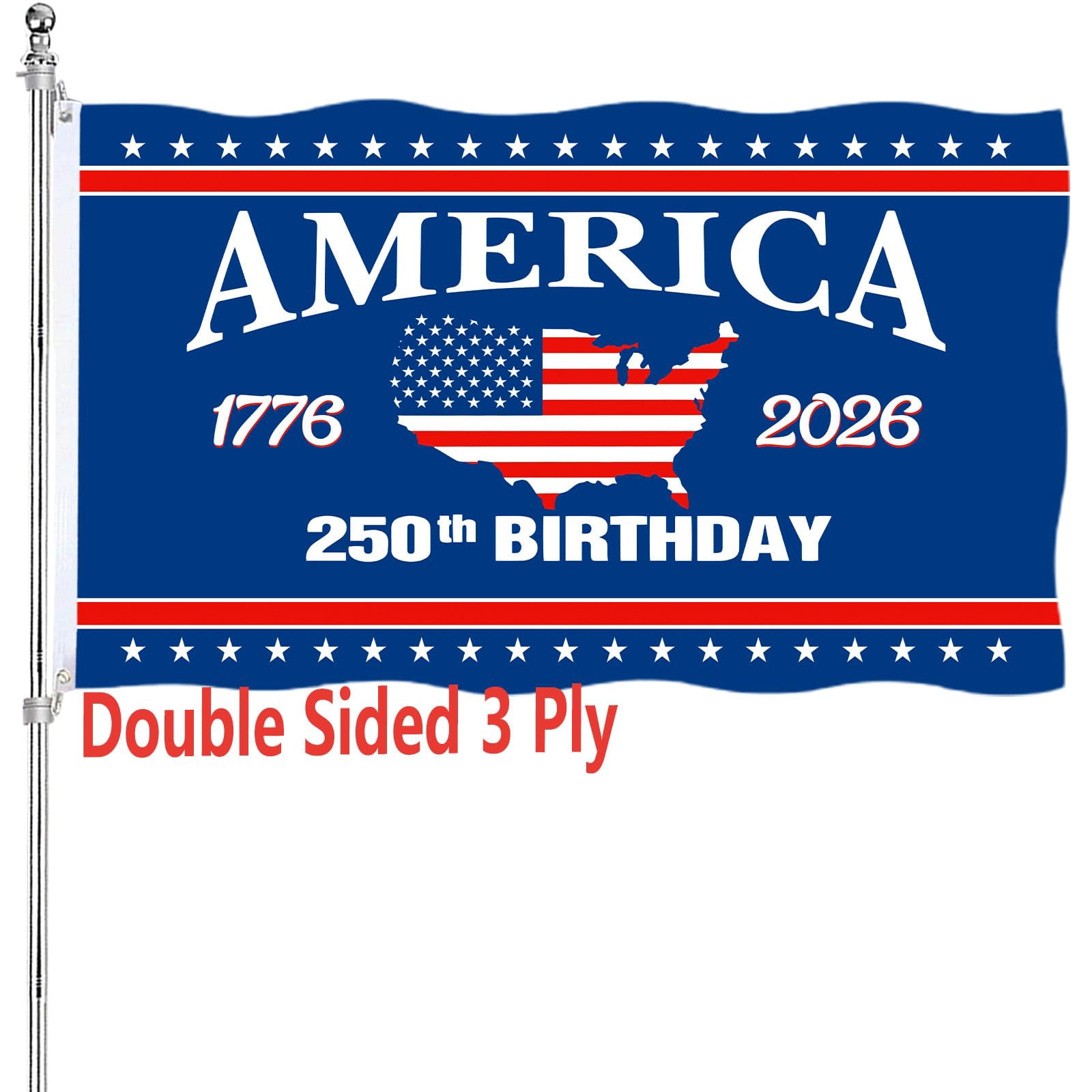 250 Anniversary USA Flag Double Sided 3 Ply 250th Year American Anniversary Flags 3x5 Ft Outdoor Heavy Duty 1776-2026 Merchandise Banner with Durable Canvas Header Brass Grommets