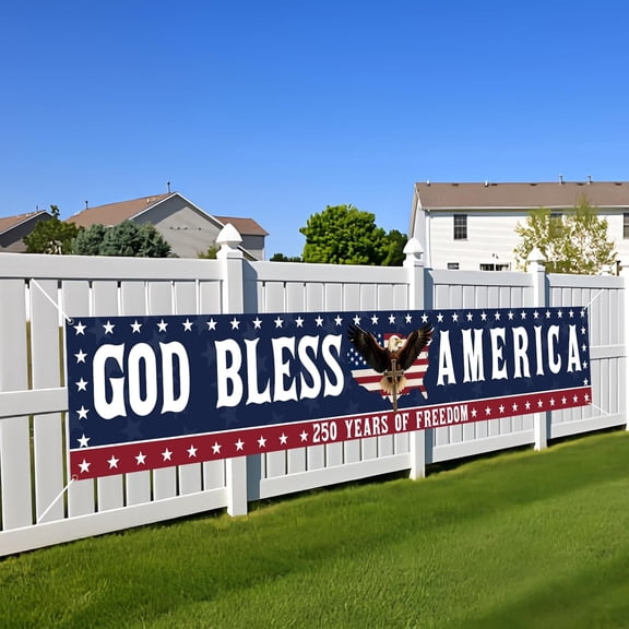 250 Anniversary USA Flag God Bless America Banner 4th Of July Decorations 120" X 20" Large 250th Anniversary Banner For Outdoor, Indoor, Yard, Garden, Porch, Lawn (Blue)
