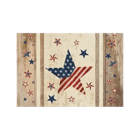 250 Anniversary USA Flag Linen Placemat, 18x12" Red & Blue "God Bless America" & Star Flag Design Patriotic Decor for 4th of July Independence Day Table