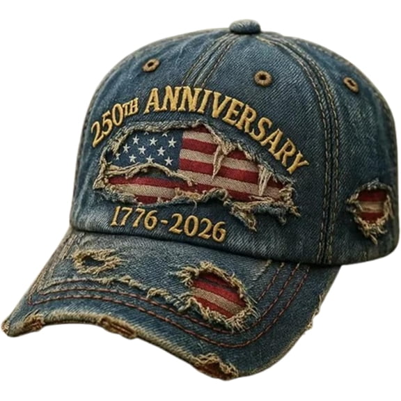 250 Anniversary USA Hat - 1776-2026 American Semiquincentennial Patriotic Cap, Distressed Denim Vintage Flag Embroidered Adjustable Baseball Cap