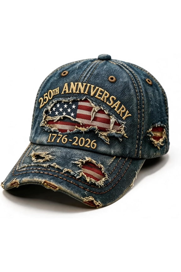 250 Anniversary USA Hat 1776-2026 Flag Vintage Washed Hat Distressed Denim Embroidered Baseball Cap for Men Women