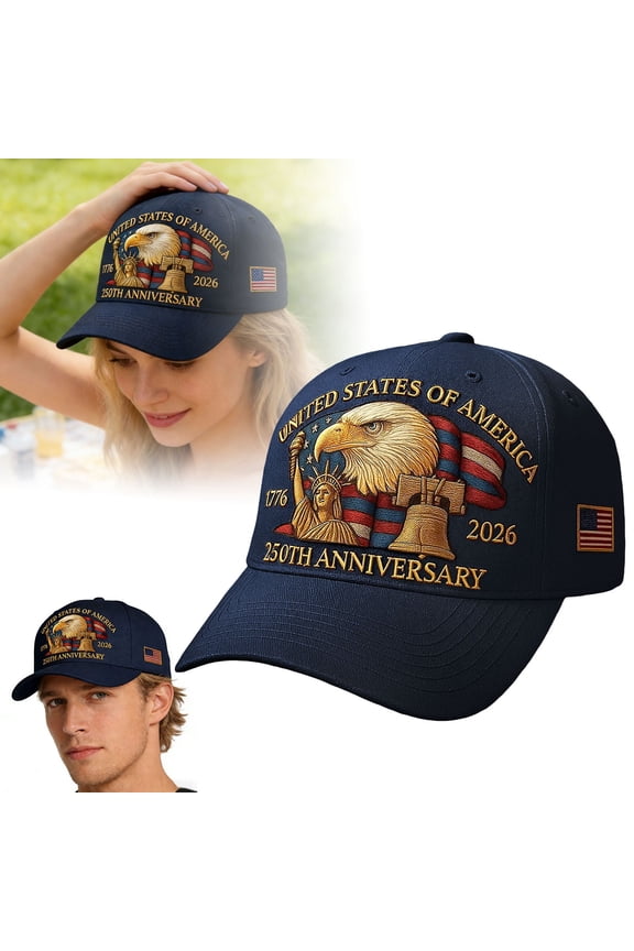 250 Anniversary USA Hat, 4th of July Patriotic Retro Adjustable Baseball Cap with Badge for Men Women Gifts, Blue