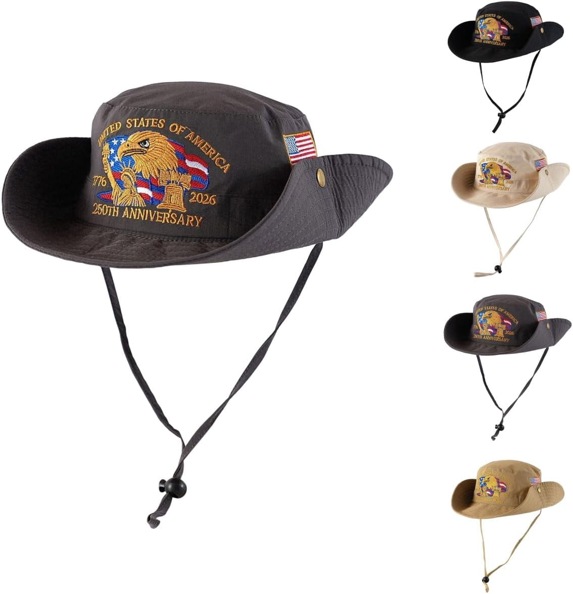 250 Anniversary USA Hat, 4th of July Patriotic Retro Adjustable Wide Brim Boonie Hat, Men & Women Top Bucket Hats