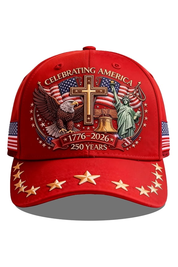250 Anniversary USA Hat – Eagle Liberty Cross Printed Pattern, Adjustable Baseball Cap with Vintage Washed Denim for Men Women Patriotic Events