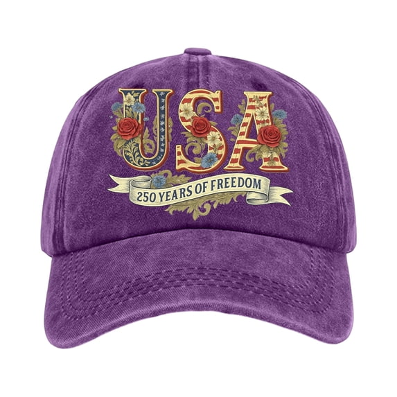 250 Anniversary USA Hat Embroidered United States 250 Year American Anniversary Baseball Cap,Purple