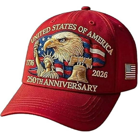 Eagle & Liberty,United States 250th Anniversary Hat USA 250th Anniversary Hat Adjustable Printed Patriotic Baseball Cap for Men Women(Red)