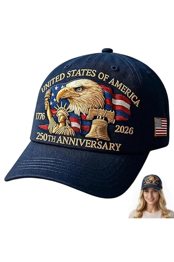 250 Anniversary USA Hat, United States 250th Anniversary Hat, Bald Eagle Printed Patriotic Baseball Cap, Adjustable 250 Year American Cap Blue